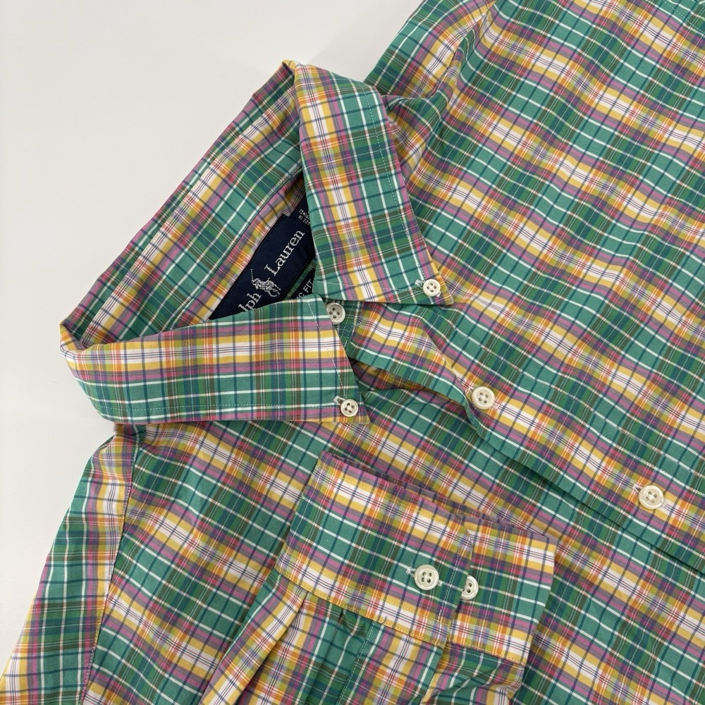 Ralph Lauren Men Shirt Custom Button Up Green, Pink, Yellow Long Sleeve 17-34/35